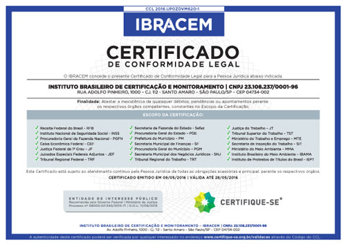 Certificado de Conformidade Legal do IBRACEM
