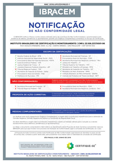 Certificado de Conformidade Legal do IBRACEM
